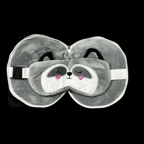 Raccoon 2-in-1 Gray Soft Plush Travel Pillow - Picture 2 of 4